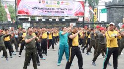 Semarak HUT Bhayangkara Ke 79, Polres Rembang & Jajaran Forkopimda Gelar Olahraga Bersama