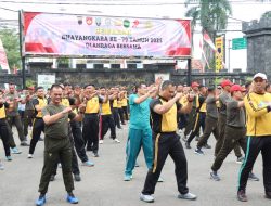 Semarak HUT Bhayangkara Ke 79, Polres Rembang & Jajaran Forkopimda Gelar Olahraga Bersama